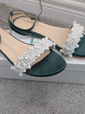 Hunter Green Satin Ankle-Strap Sandals